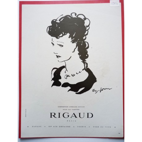 Ancienne publicité originale noir & blanc pour les parfums Rigaud  Illustration de Emilien Dufour 1946